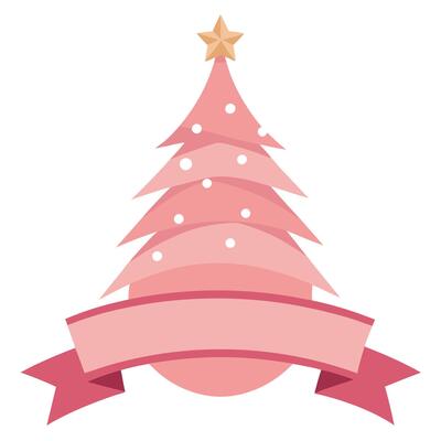 Pink christmas banner with light pink christmas tree with place for text