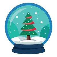 Christmas magic in snow globe with shining tree. Concept of winter wonderland. vector