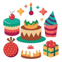 Collection of cake on white background. christmas and new year concept vector