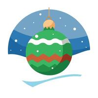 Christmas tree ball on a snow blanket with light bokeh background. vector