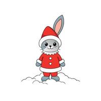 Little tiny bunny dressed up as Santa Claus on snowing vector