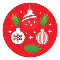 A red background with christmas decorations and fir branches on it vector