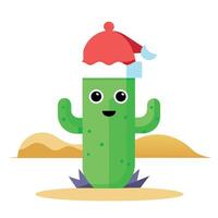 Cactus with santa hat in the desert. illustration generated by AI vector