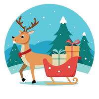 Santas sleigh pulled by reindeers with gift boxes on the winter background vector