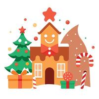 Gingerbread cookies arranged in a festive scene for Christmas celebration vector