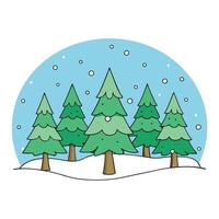 Winter forest snowy trees on Christmas snowfall background. vector