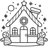 Gingerbread house with gingerbread men in a festive Christmas still life on bokeh background. vector