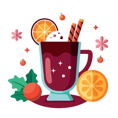 Christmas still life with mulled wine. hot chocolate in a cup