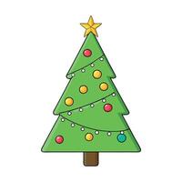 Festively illuminated Christmas tree cutout on white background vector