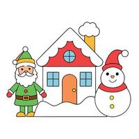 Christmas house. snowman and santa claus coloring page. you can print it on standard A4 paper vector