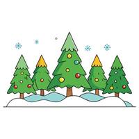 Decorated christmas trees in winter forest as wallpaper header vector