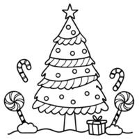 Giant christmas tree in the fairy tale world decorated with candy cane. vector