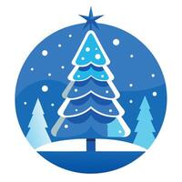 Blue retro christmas card design with fir tree illustration vector