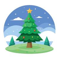 Big Christmas tree in middle of an open field holidays created with AI vector