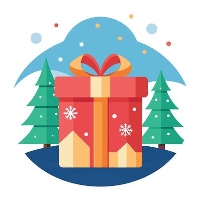 Gift box. Merry christmas and happy new year concept. Winter backdrop.