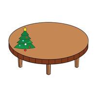 Round wooden table top for product display mockup with festive christmas tree background vector
