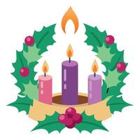 Close-up of advent wreath with two burning candles for second advent in preperation for christmas vector