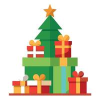 A bunch of presents sitting on top of a christmas tree. vector