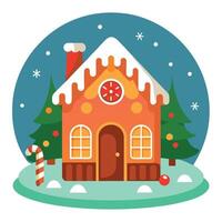 Gingerbread house on a christmas table with a background of lights. vector