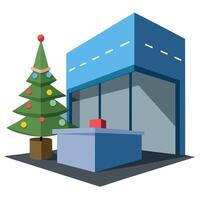 3d rendering of a modern office lobby with christmas tree in the background. vector