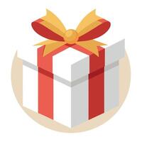 Top view of white christmas gift box with golden ribbon. Space for text. vector