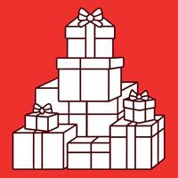 A stack of various red christmas presents on a red background vector