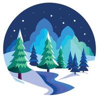 Winter landscape with trees and a stream vector
