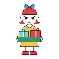 A little girl holding a stack of presents created with technology vector