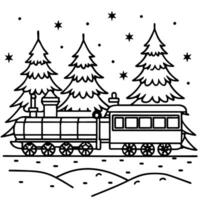 Christmas train on a snowy day with fir trees in the background created with tools vector
