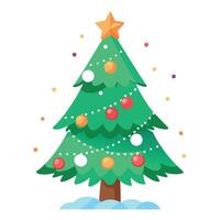 Christmas tree with snow decorated and garland lights vector