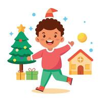 Happy kid playing at home in christmas and new year 2024 holiday comeliness vector