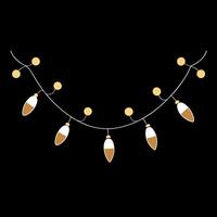 Gold Twinkle Christmas string lights on black background. Defocused Glowing light bulb garland. vector