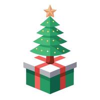 A small christmas tree sitting on top of a gift box. a small christmas tree on a present box. vector