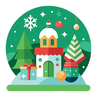 Winter themed home decor with various holiday elements on a green background space for text
