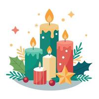 Advent candles and christmas decorations. cozy lights vector