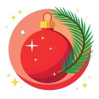 Red christmas ball next to a fir branch with a red sparkling background vector