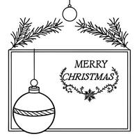 Merry christmas hanging frame on top with christmas ball and christmas tree branches vector