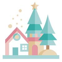 Christmas tree and house pastel color all made by Paper Art with Xmas concept vector