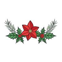 Fir tree twigs and poinsettia flowers edges on simple background with copy space. vector
