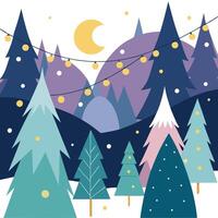 Abstract christmas fairy lights with magical forest in background vector