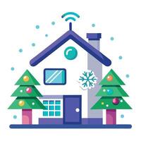 Electronic home security system. Smart home in shape christmas tree. AI vector
