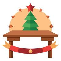 New Year festive empty wooden table blurred background Christmas banner vector