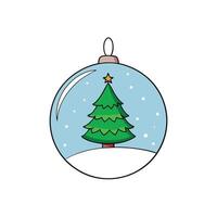 Christmas Tree inside snow ball hanging on fir branch vector