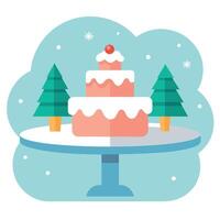 Christmas tree shape powdered cakes on a Christmas table. blurred Christmas background. vector