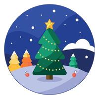 Christmas tree in the snow with stars and snowflakes vector