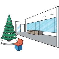 3d rendering of a modern office lobby with christmas tree in the background. vector