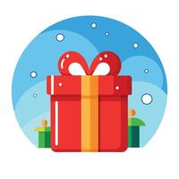 Red Christmas Present Gift on snow with sparkling Bokeh lights. tools vector