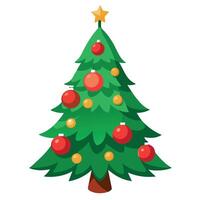 Realistic christmas green tree with gold and red christmas ball. vector