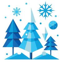 Christmas trees and snowflakes vector