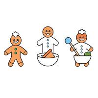 Christmas gingerbread cookies process of baking and decorating gingerbread men vector